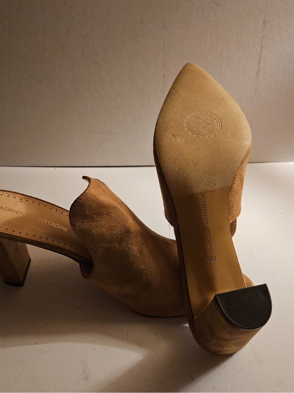 Adrienne Vittadini Tan Suede Pointed Mule Heels